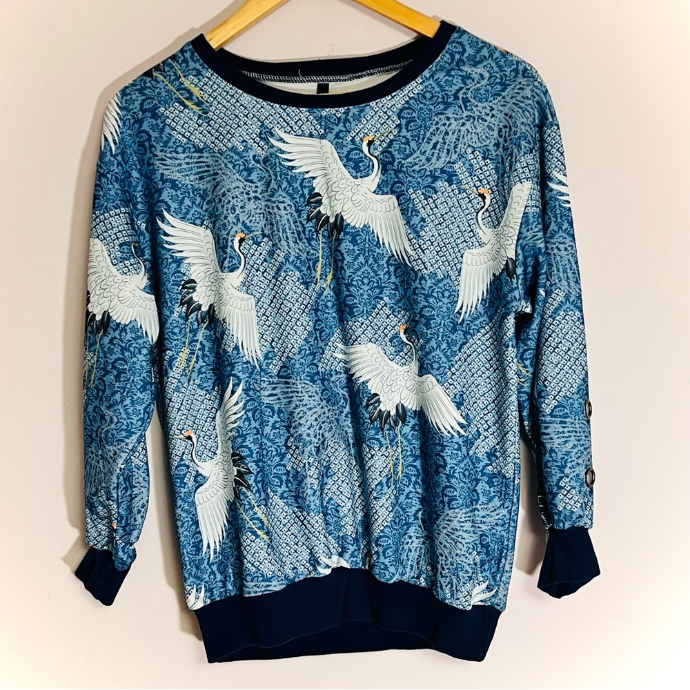 Japanese crane print sweater